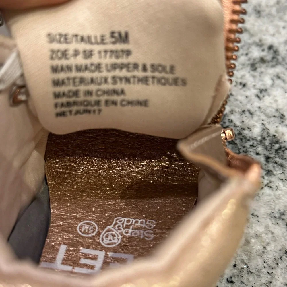 Step Up Studio Infant Girls‎ 5M Rose Gold Glitter Zip 1st High Top Sneakers Easy